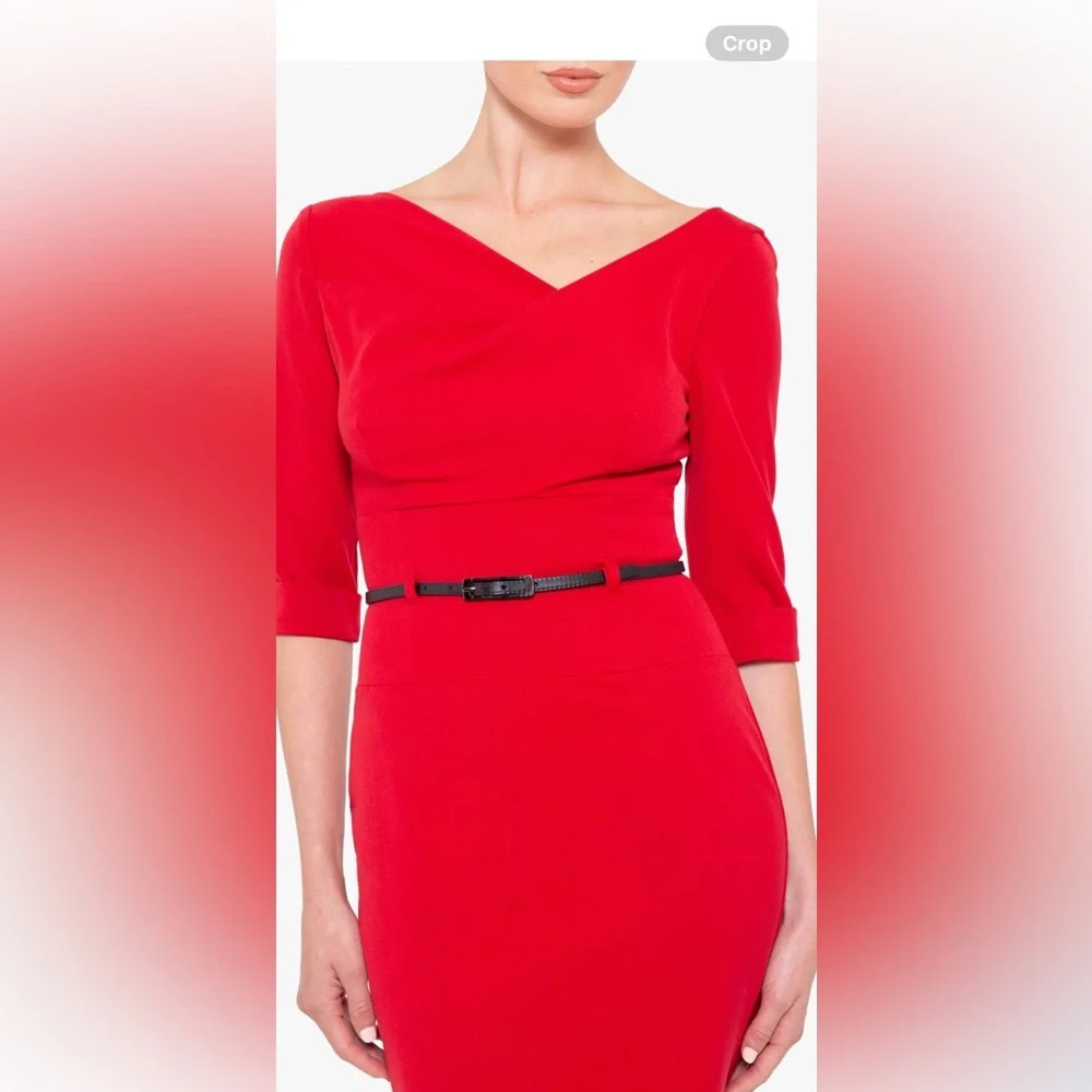 Black Halo Jackie O red Midi Dress classy designer Sz.6 - Picture 8 of 11